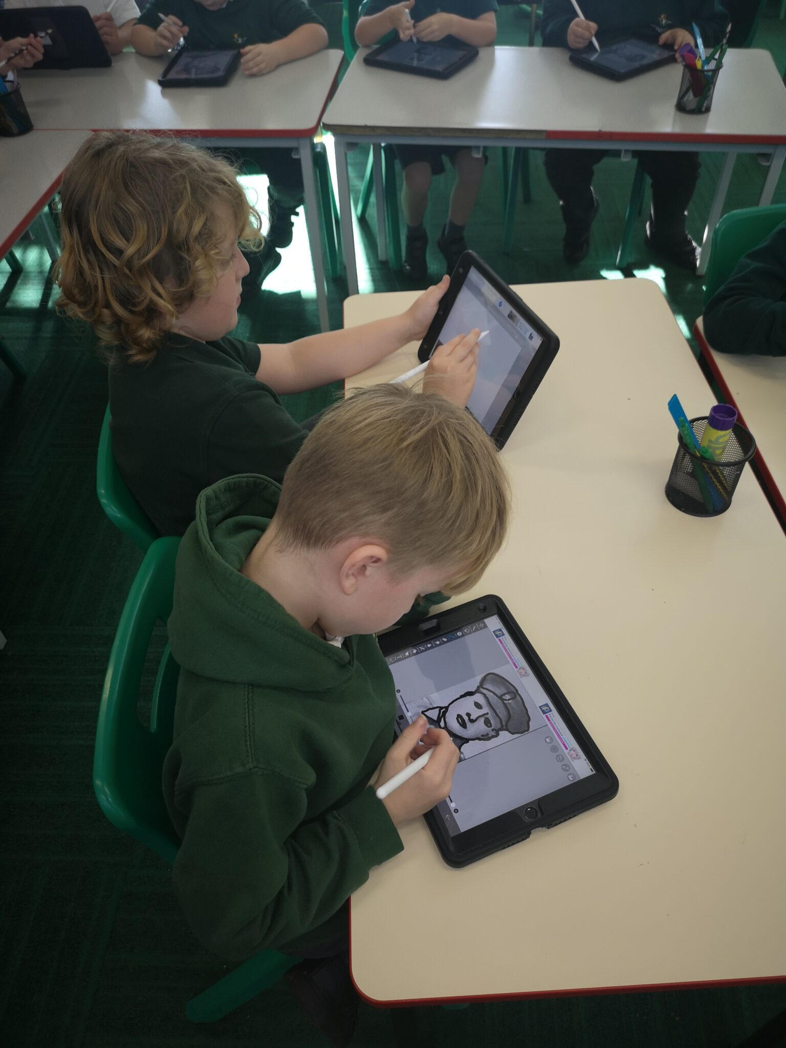 Class 10 iPad Digital Portraits Green Top School