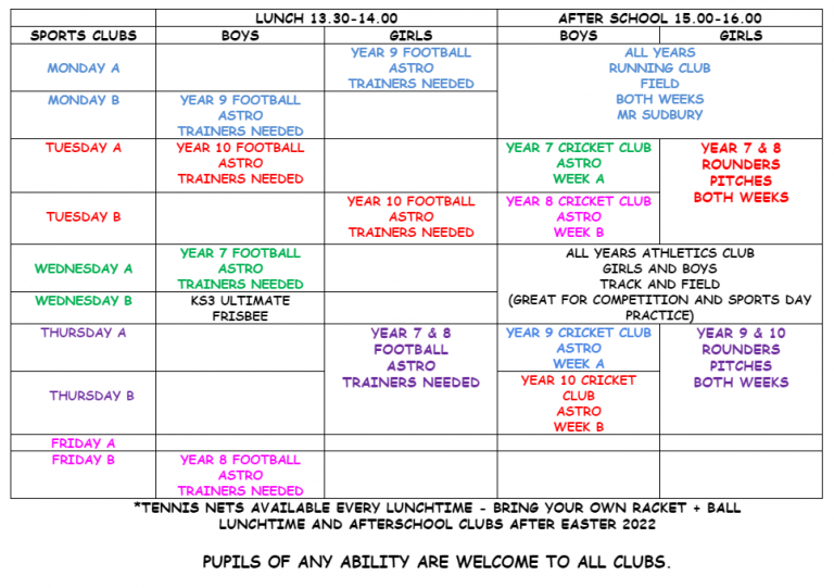 Sports Fixtures Calendar Langtree School