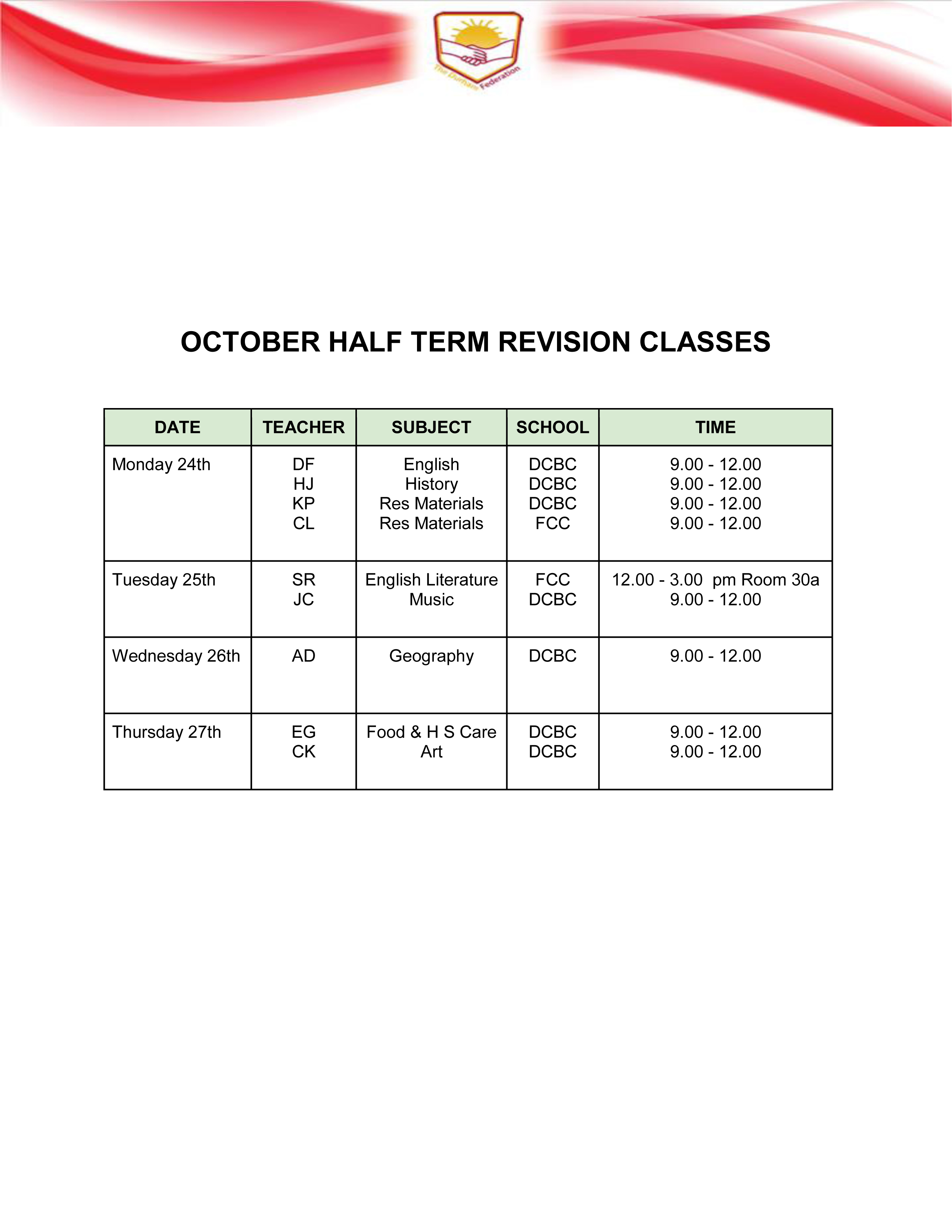 OCTOBERHALFTERMREVISIONCLASSES