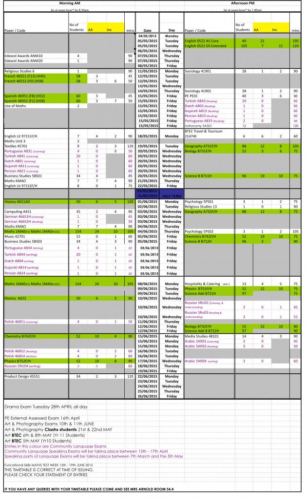 Timetable summer gcse v_19