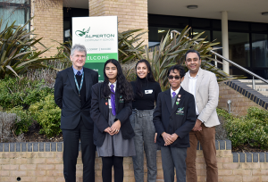 Alperton students, headteacher and Doctor Jason Seewoddhary and Sonal Halai