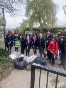 ACS students during litter pick-up on the canal 