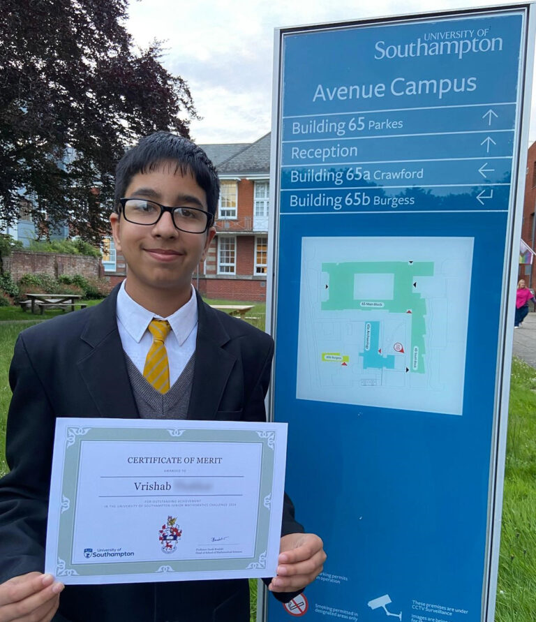 ACS student awarded Certificate of Merit in the Southampton Maths ...