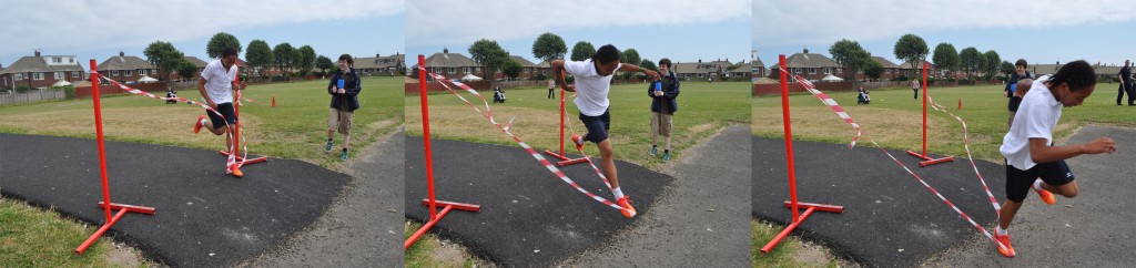 Josiah (Yr11) crosses the finishing line first after three laps of the school field