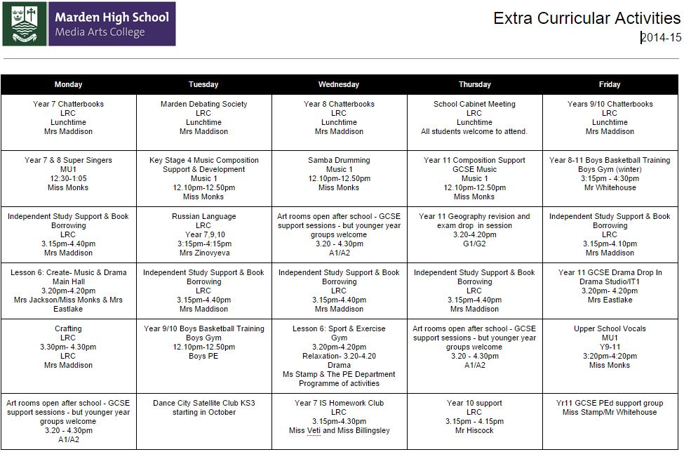 Extra Curricular Activities