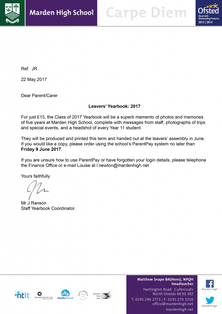 2017 Yearbook letter