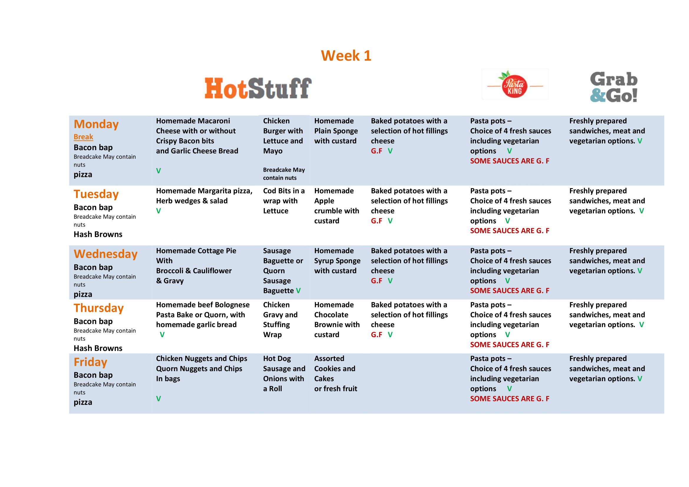 Week 1 Menu