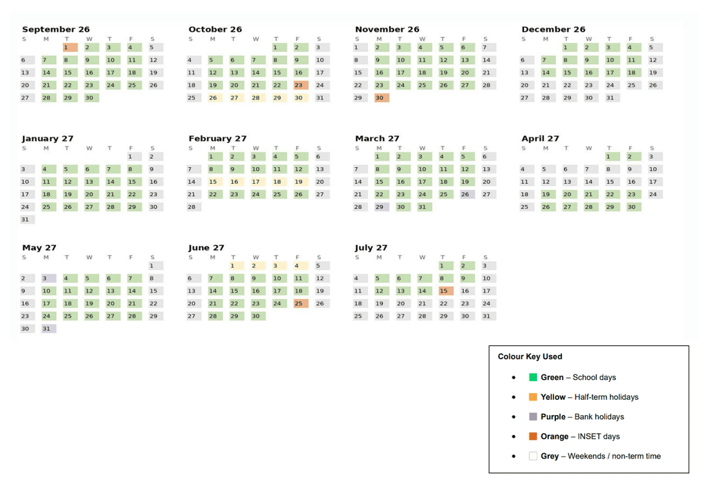 Term Dates for the 2026-27 academic year at Didsbury High School.