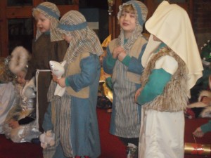 The shepherds came to see the new born baby.