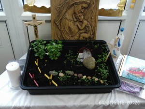 Our Easter garden has sprung into life.
