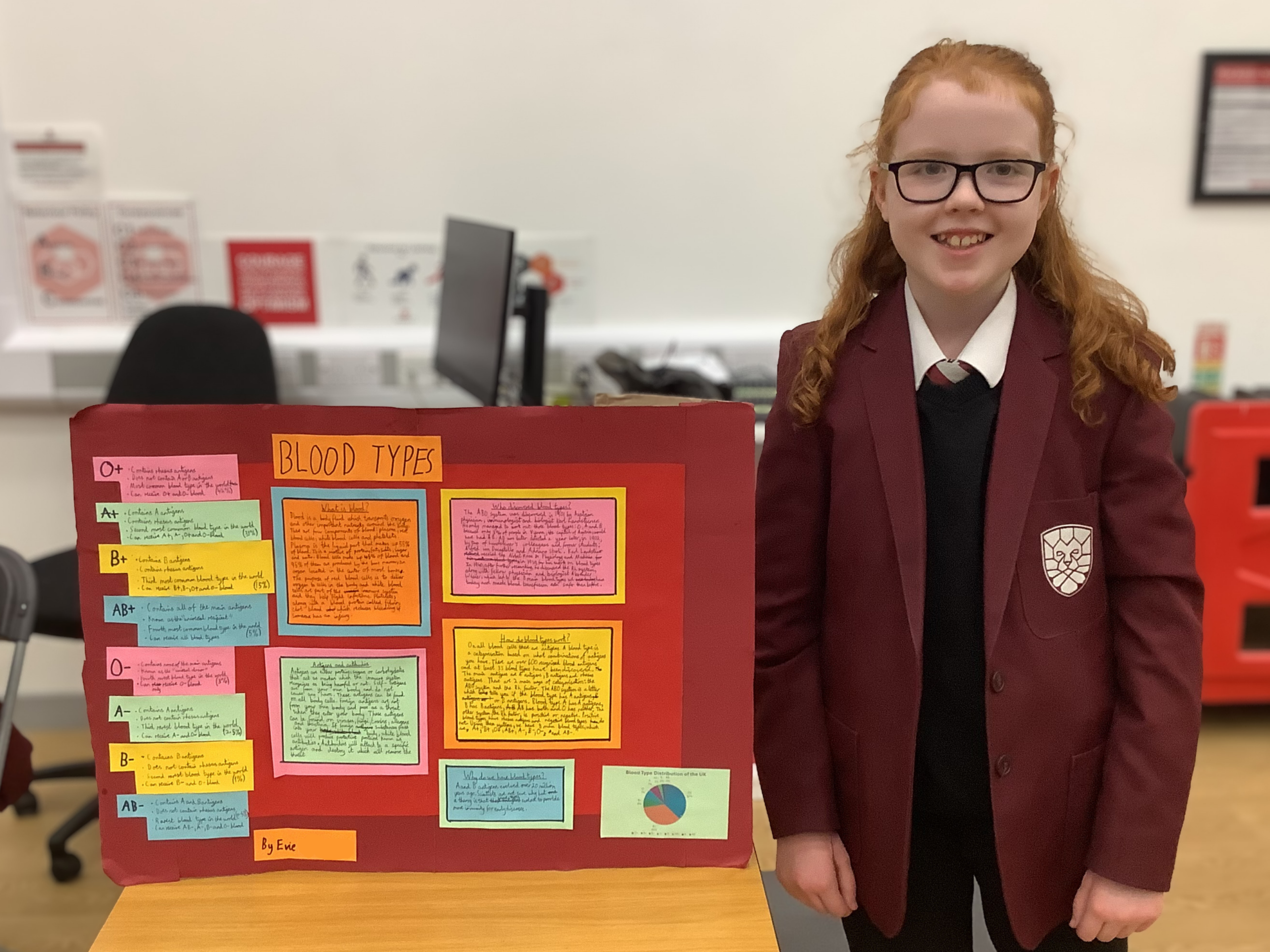 A Hazel Grove High School student presents their Science Fair project about different blood types