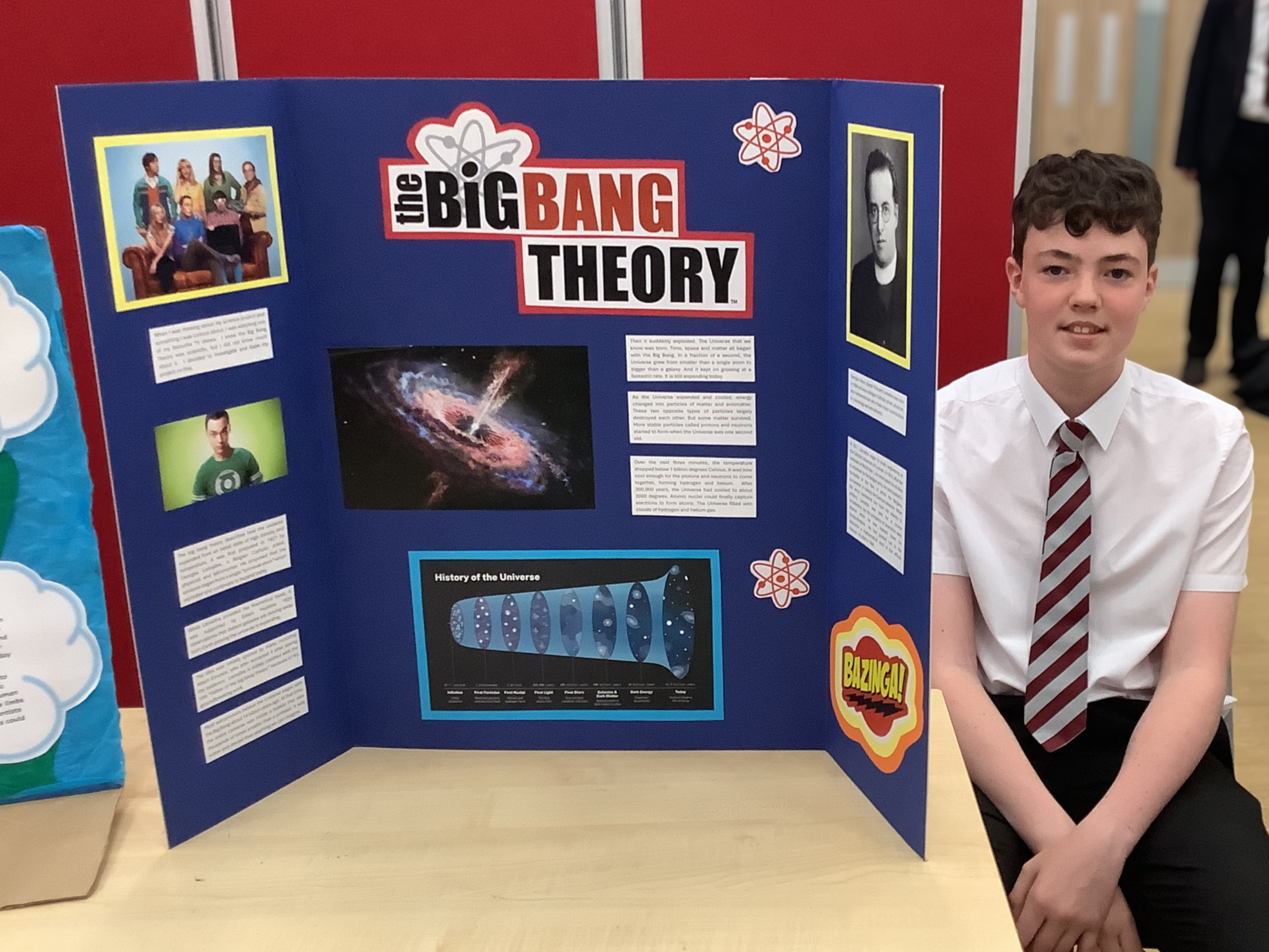 A Hazel Grove High School student presents their Science Fair project about the Big Bang Theory.