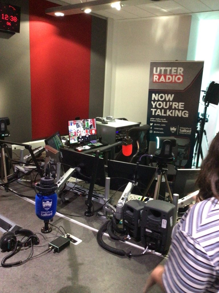 Computers and equipment in the Salford University radio station, Utter Radio.