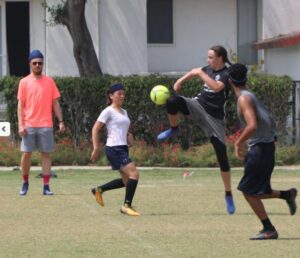 MPA students playing football