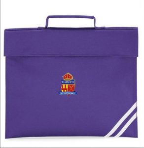 Purple bookbag with Bishops logo