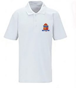White polo shirt with Bishops logo