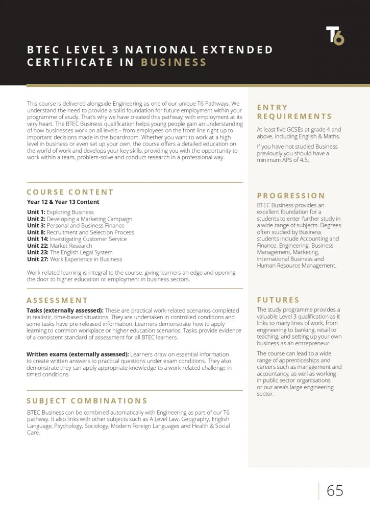 BTEC Level 3 National Extended Certificate In Business T6