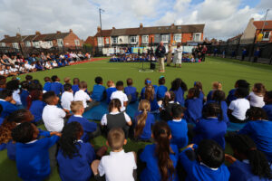 Artist Mackenzie Thorpe's visit to Sacred Heart Catholic Primary School in Middlesbrough – Photos by Chris Booth