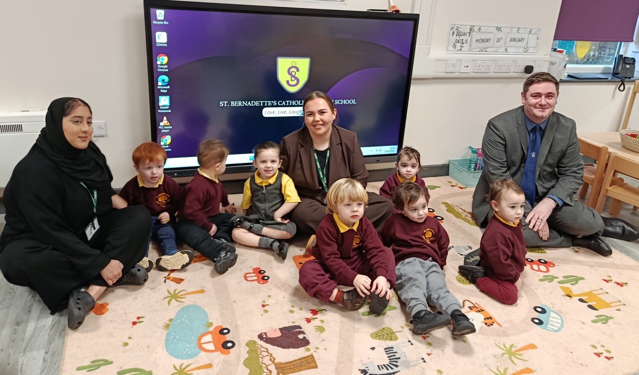 St Bernadette’s children with Mrs Islam, Miss Haw and Mayor Cooke.