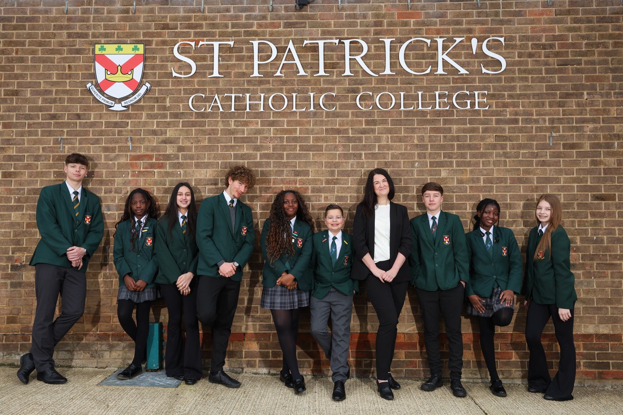 headteacher Deborah Law with St Patrick’s pupils – photos by Chris Booth.