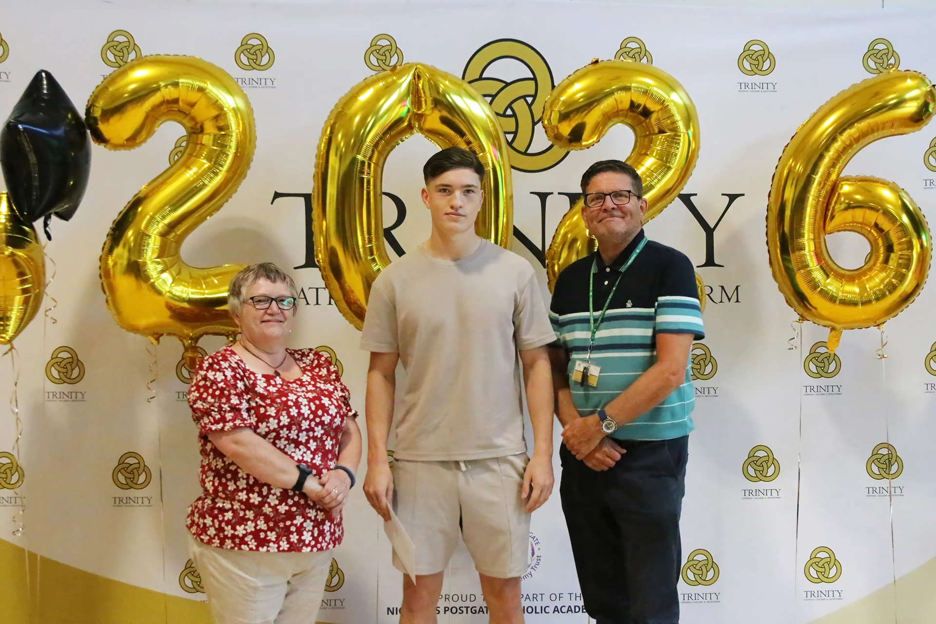 Alex Gray with A level Maths teacher Sharron Cranmer and Engineering teacher Nic Smith