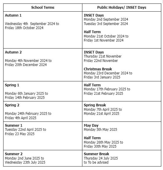 Term Dates Portway Primary School