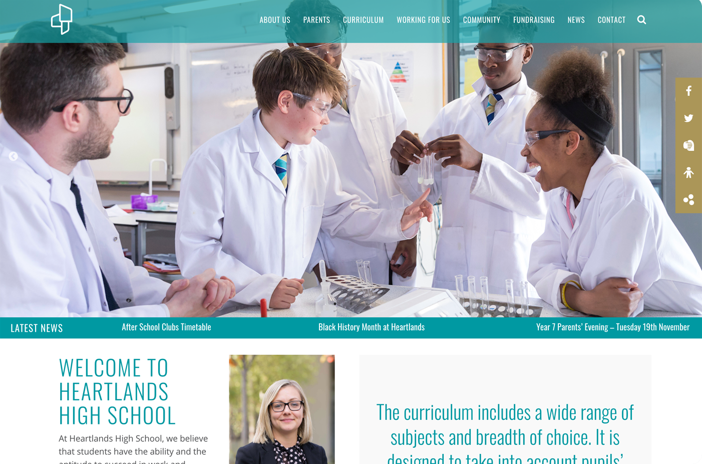 A screenshot of one of our clients websites, heartlands high
