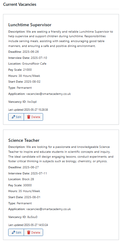 School Website Vacancies Stack Example