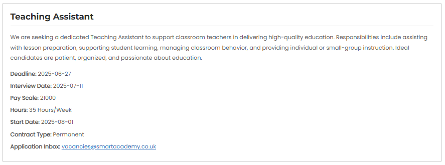 School Website Vacancies Example