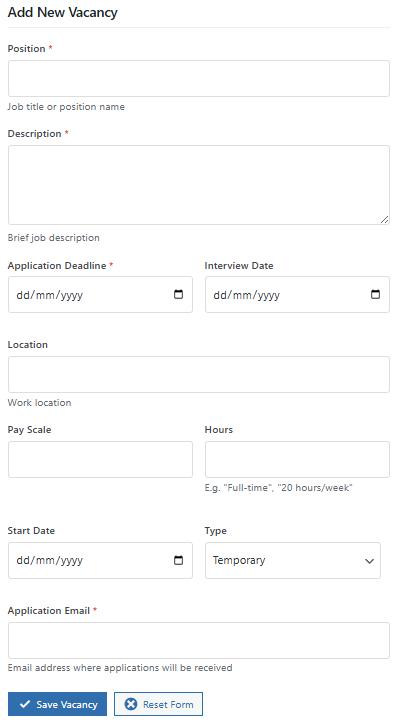School Website Vacancies Interface