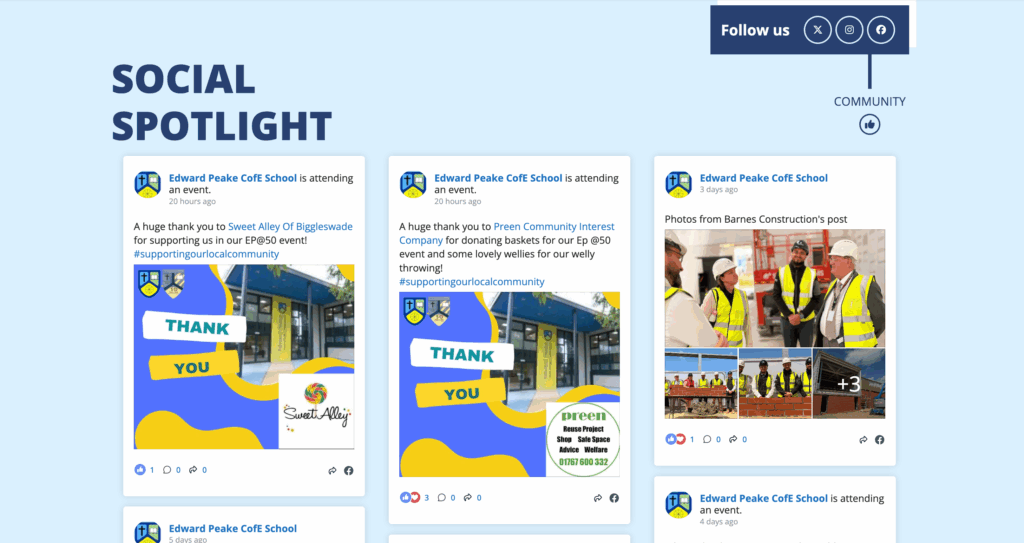 Social Media Wall on Edward Peake website