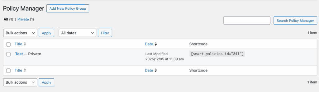viewing our policy manager from the Admin's perspective