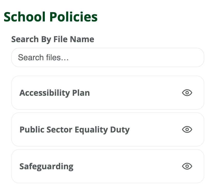 A clean interface for your stakeholders to view your school policies.