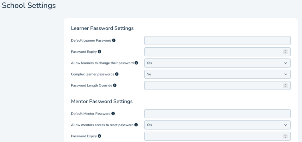 set your users password settings in realsmart admin