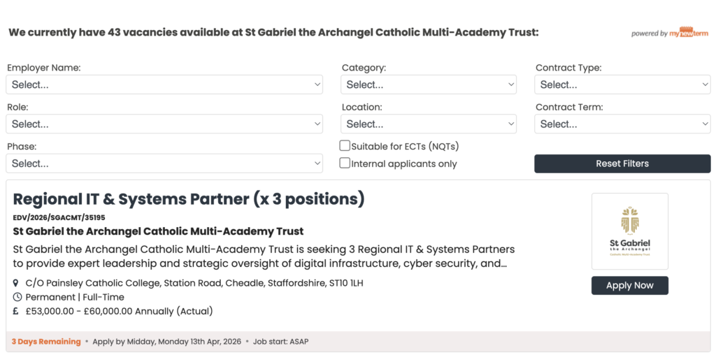 Third party service myNewTerm in action on a realsmart school website