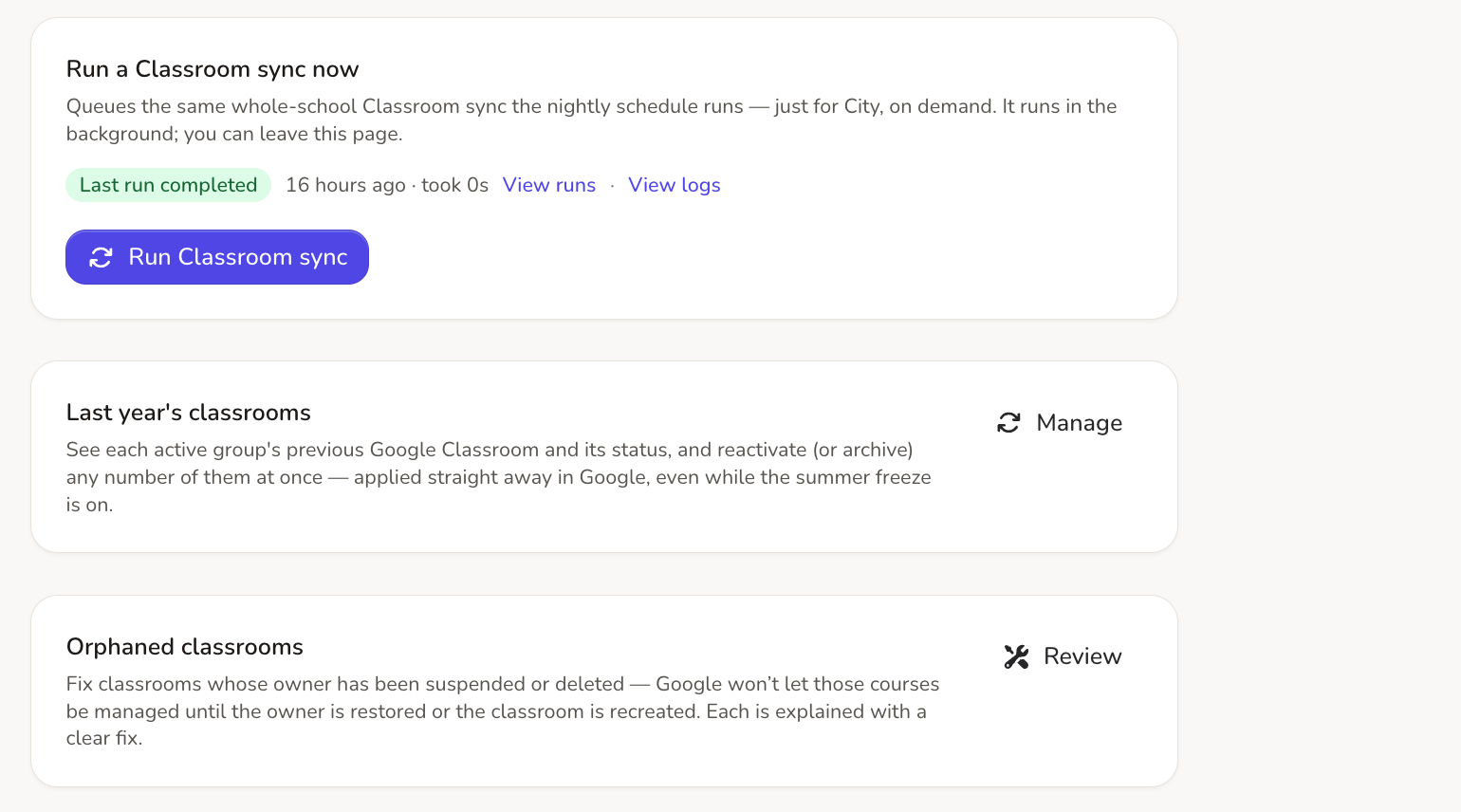 Google classroom settings