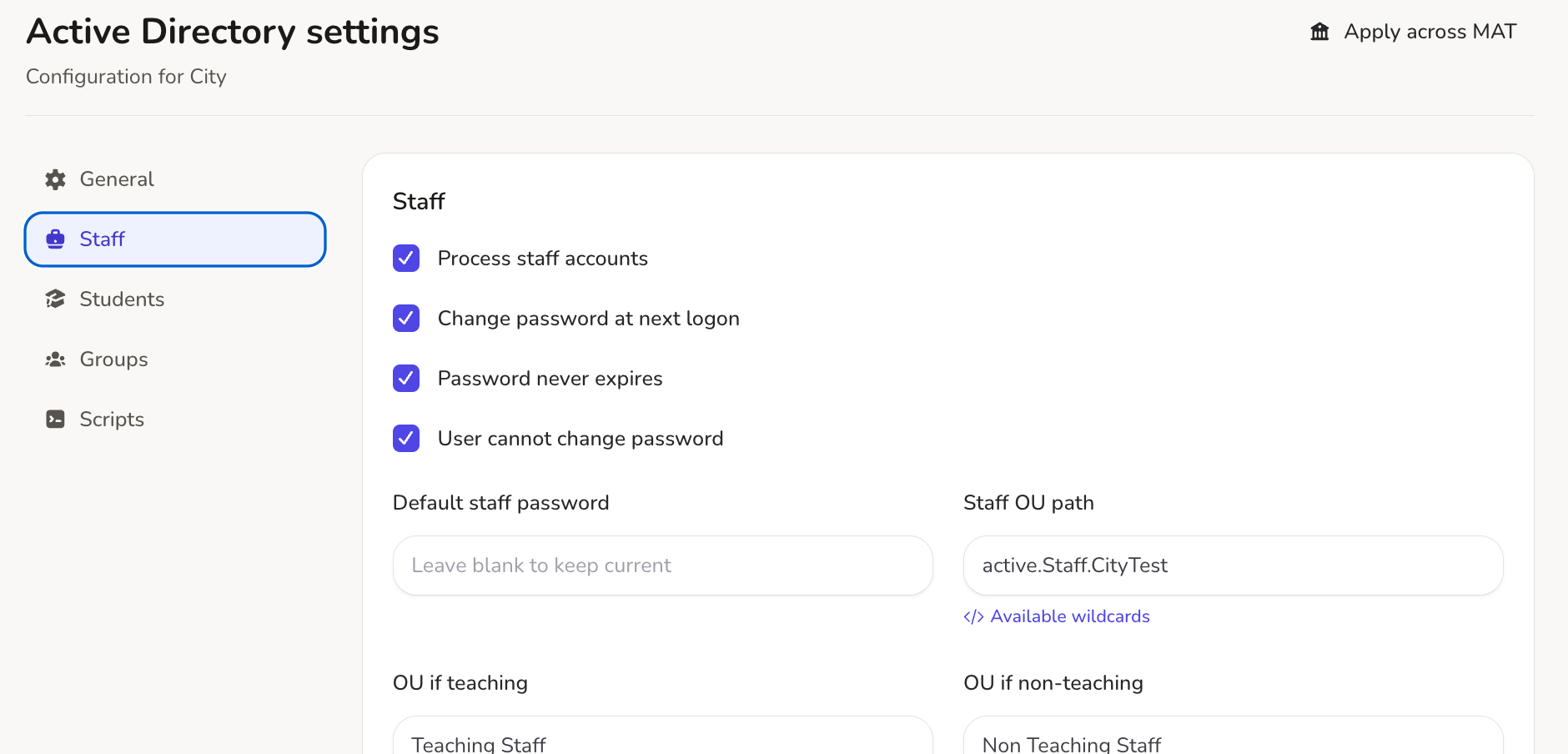 Active Directory Sync Web Interface screenshot