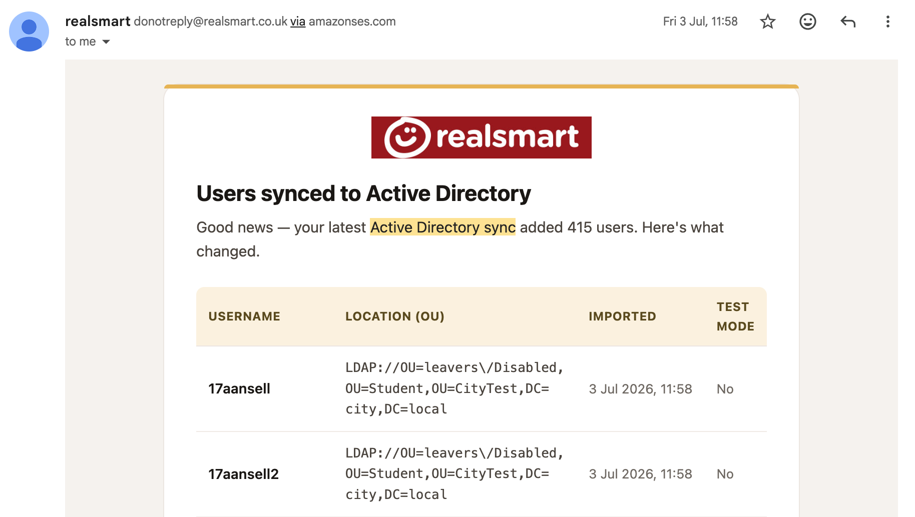 Realsmart logs and email notifications preview