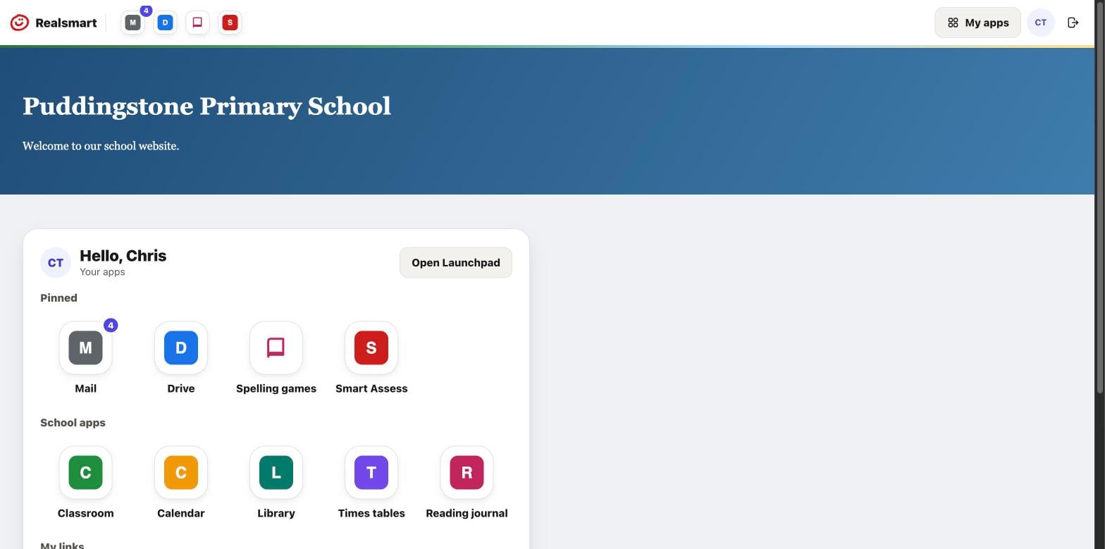 The Launchpad shown inside a page on a school website