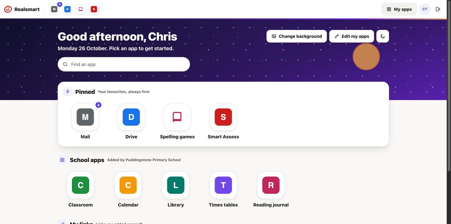 A pupil's Launchpad with big tiles and the Starry space background