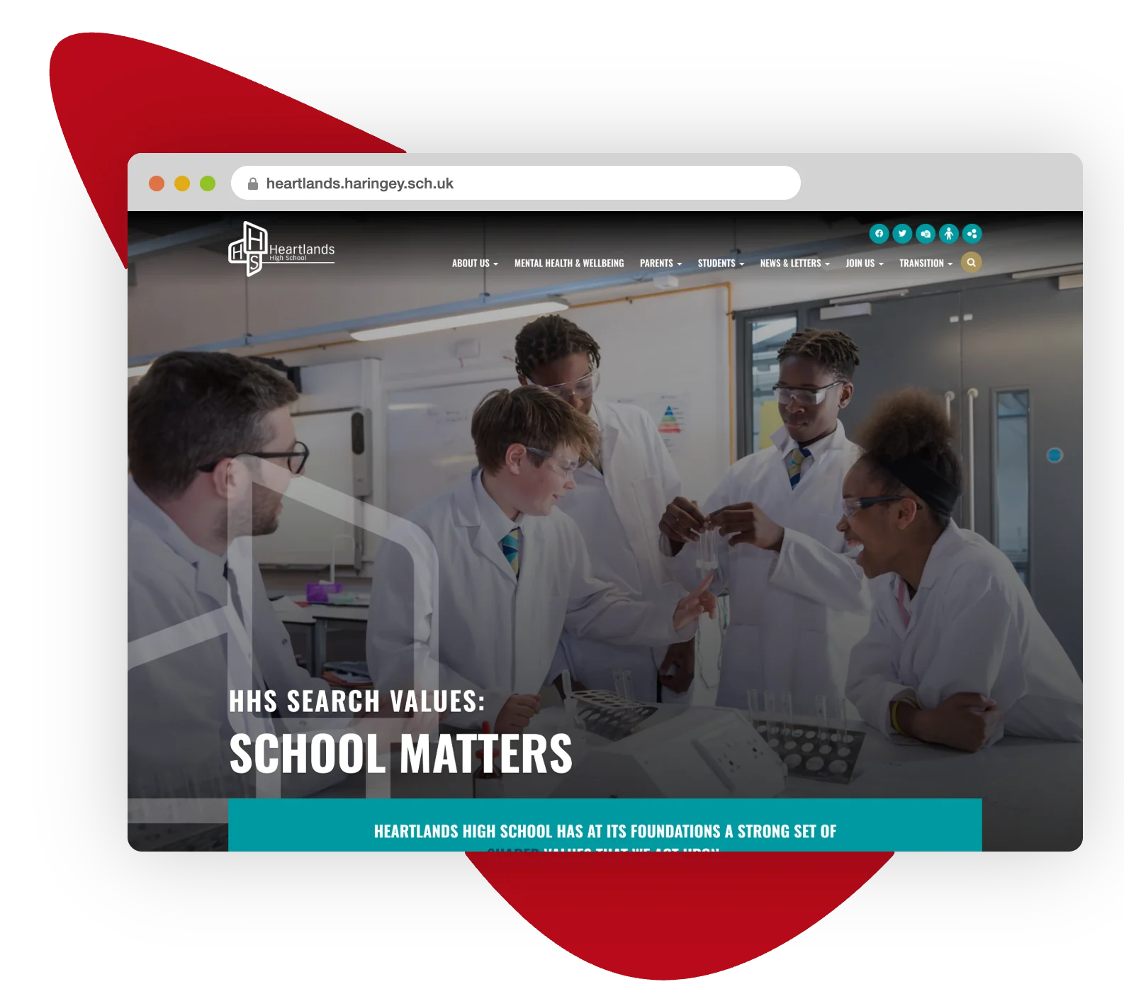 Secondary school website design examples by Realsmart shown on desktop and mobile