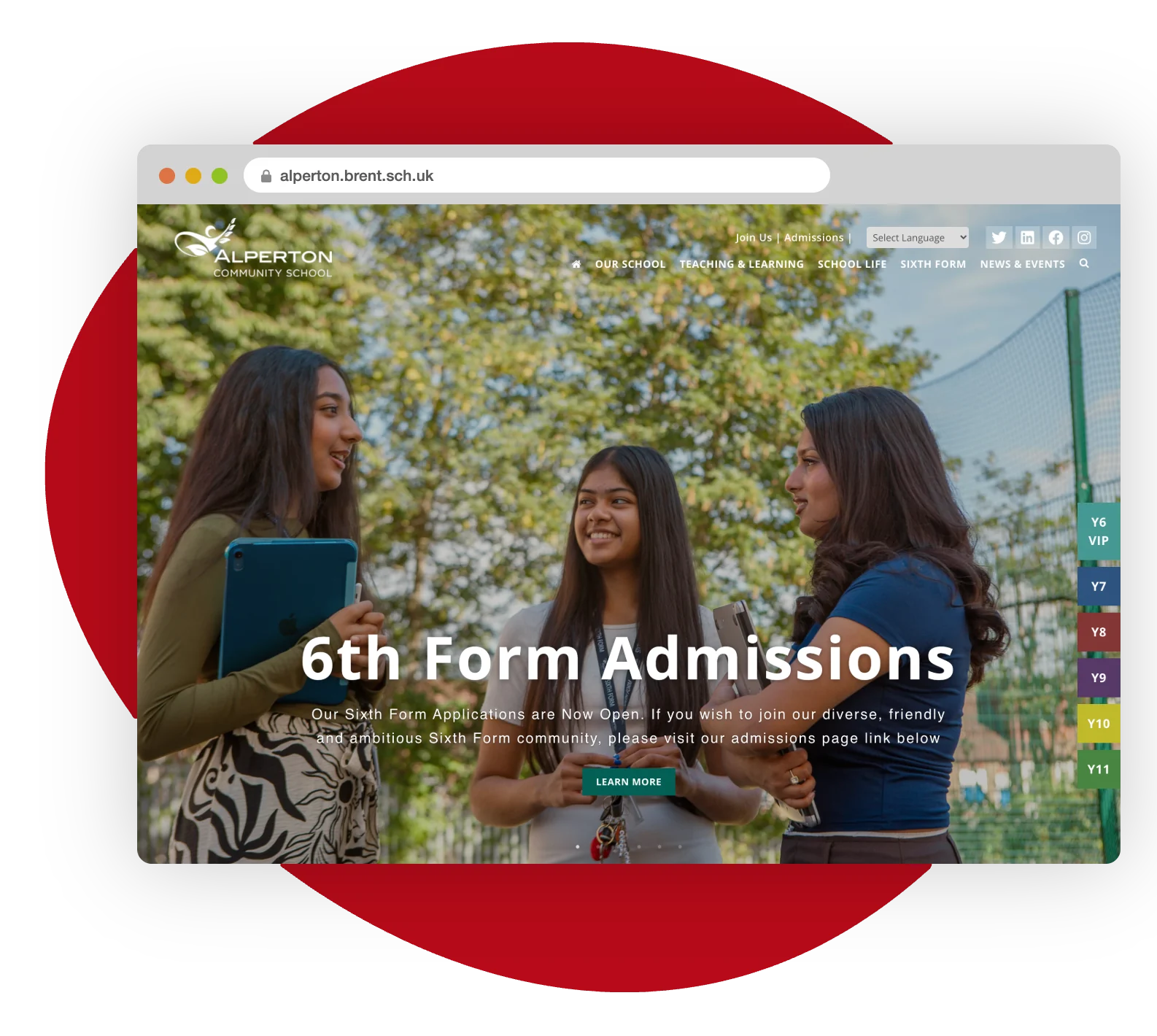 Secondary school website features for vacancies, policies and department areas