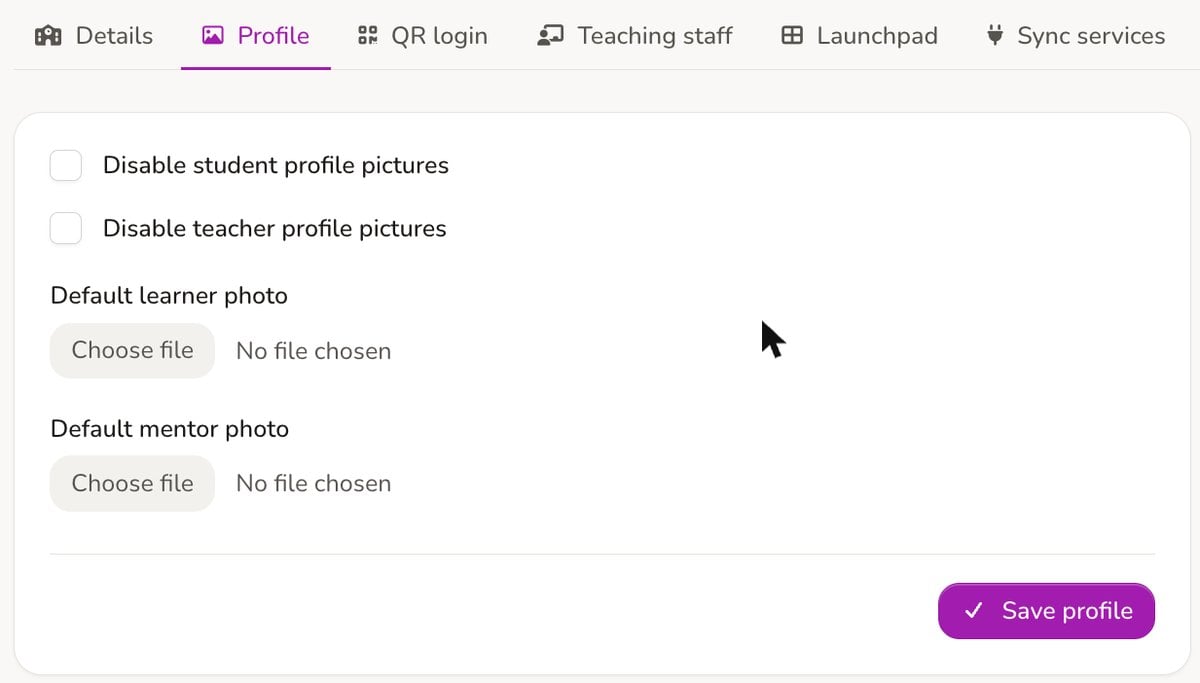 School settings, Profile tab in ADAdmin: switches to stop students or teachers changing their profile pictures