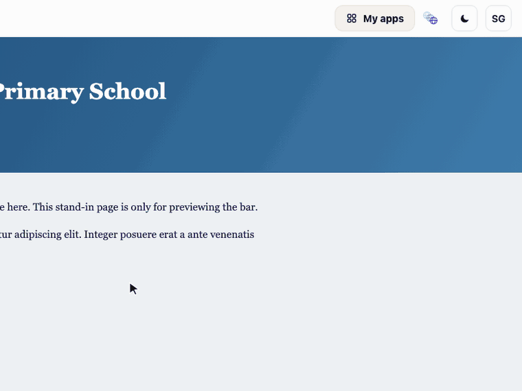 Opening My apps from a top bar: your pinned apps, school apps and own links in one menu