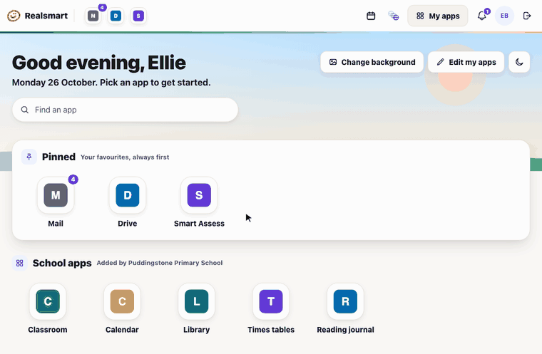Changing the Launchpad background: open Change background, try Under the sea, then a gradient