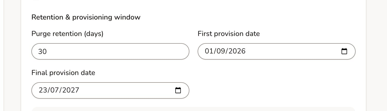 ADAdmin sync settings showing user purge retention set to 30 days, at Oakfield Academy, a fictional demo school.