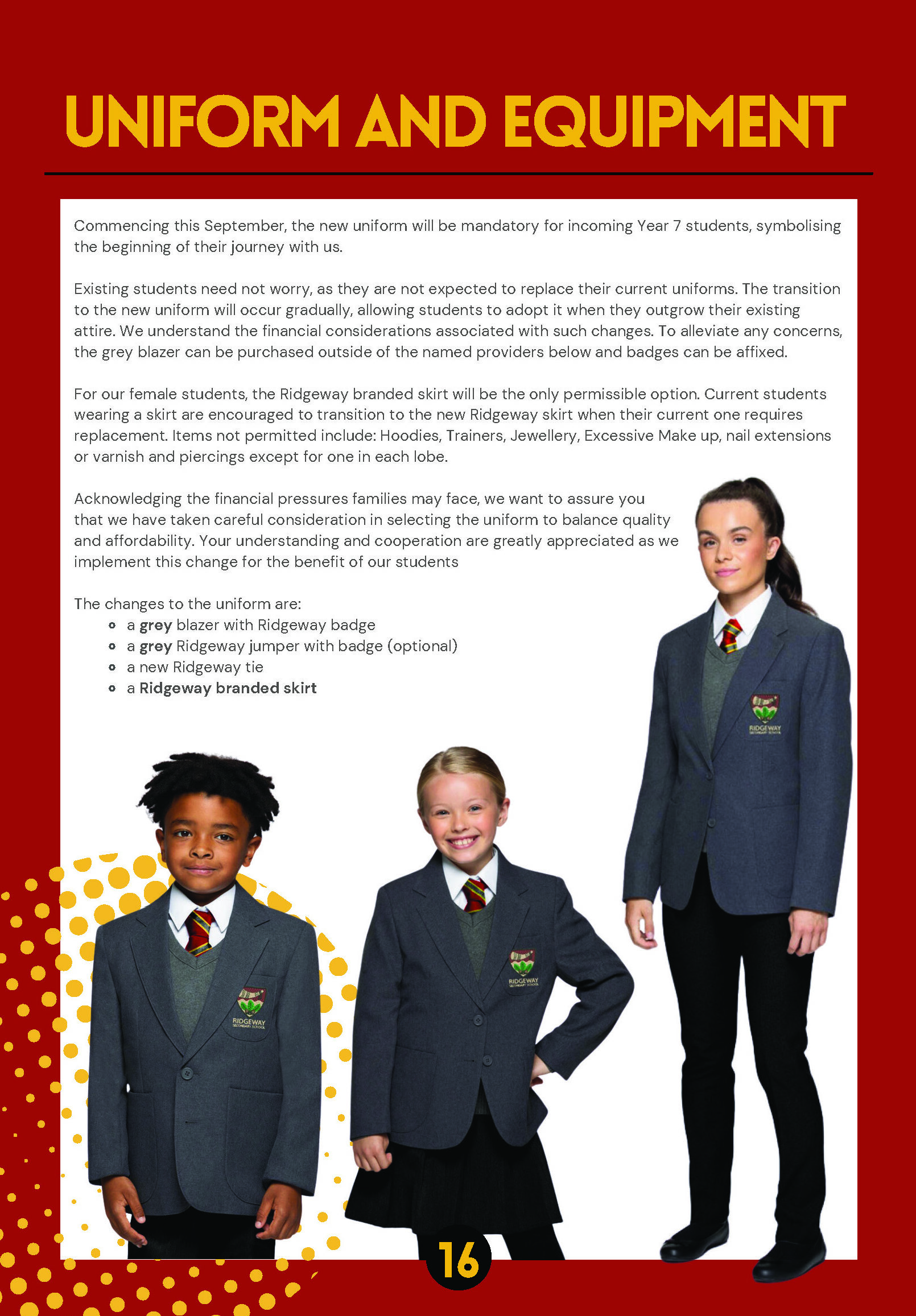 Uniform & Equipment | Ridgeway Secondary