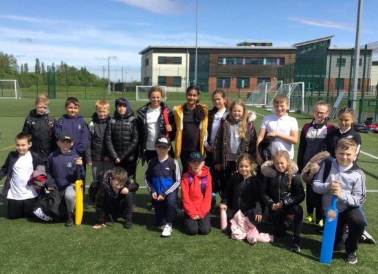 Children participating in the cricket competition at Castle View
