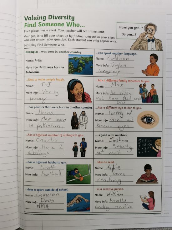 An example of Year 6s work on diversity