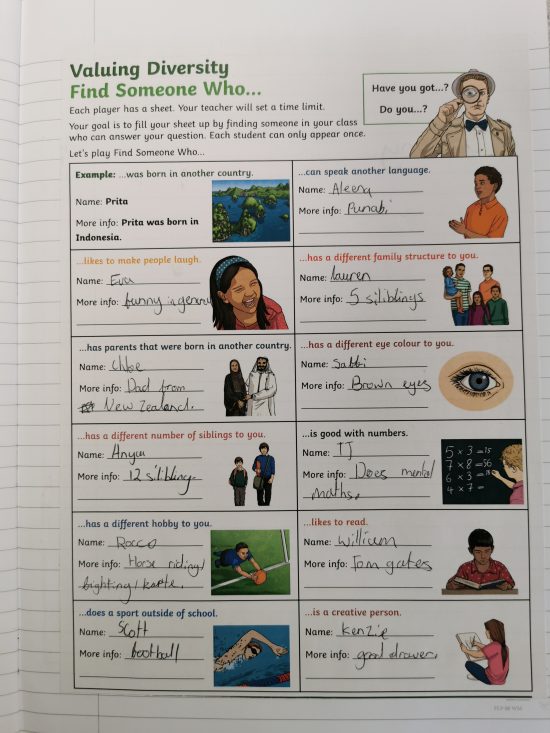An example of Year 6s work on diversity